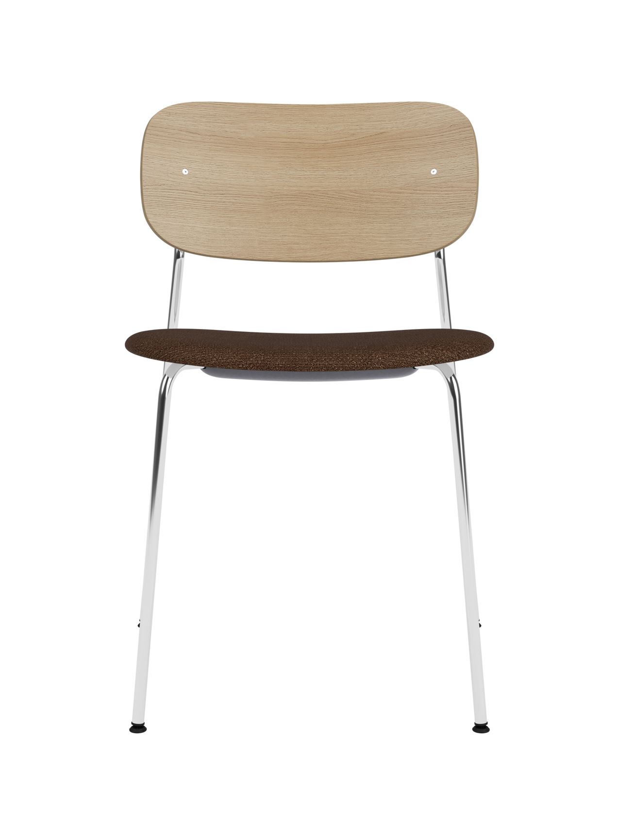 Chaise de salle à manger contemporaine avec assise rembourrée, piètement chromé et large dossier en placage pour salle à manger et bureau