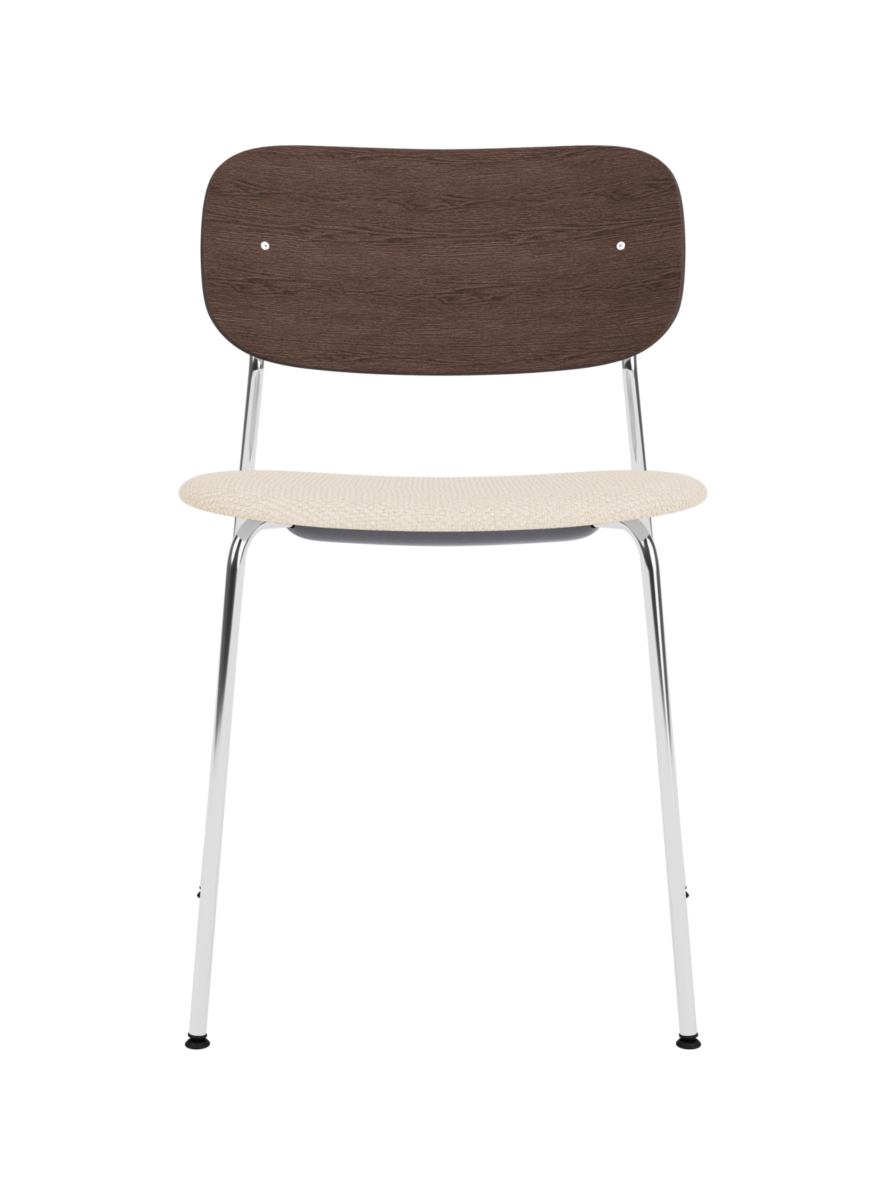 Chaise de salle à manger contemporaine avec assise rembourrée, piètement chromé et large dossier en placage pour salle à manger et bureau
