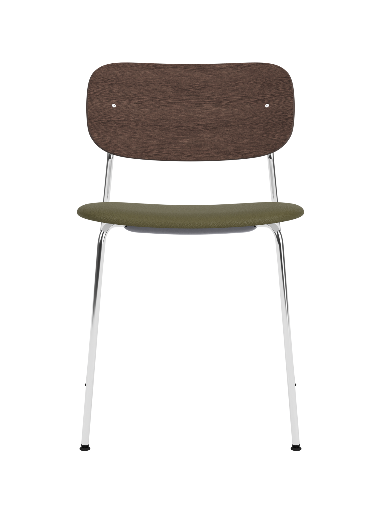 Chaise de salle à manger contemporaine avec assise rembourrée, piètement chromé et large dossier en placage pour salle à manger et bureau