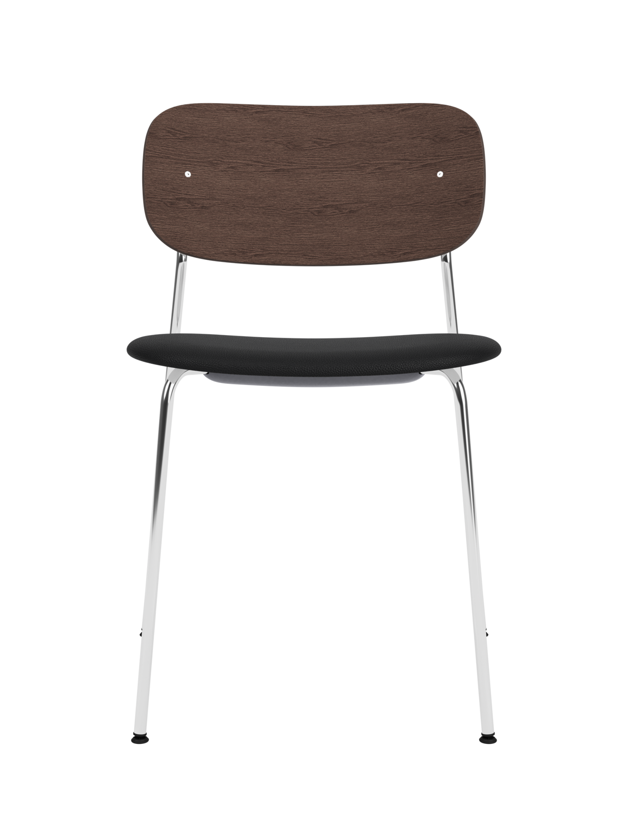 Chaise de salle à manger contemporaine avec assise rembourrée, piètement chromé et large dossier en placage pour salle à manger et bureau