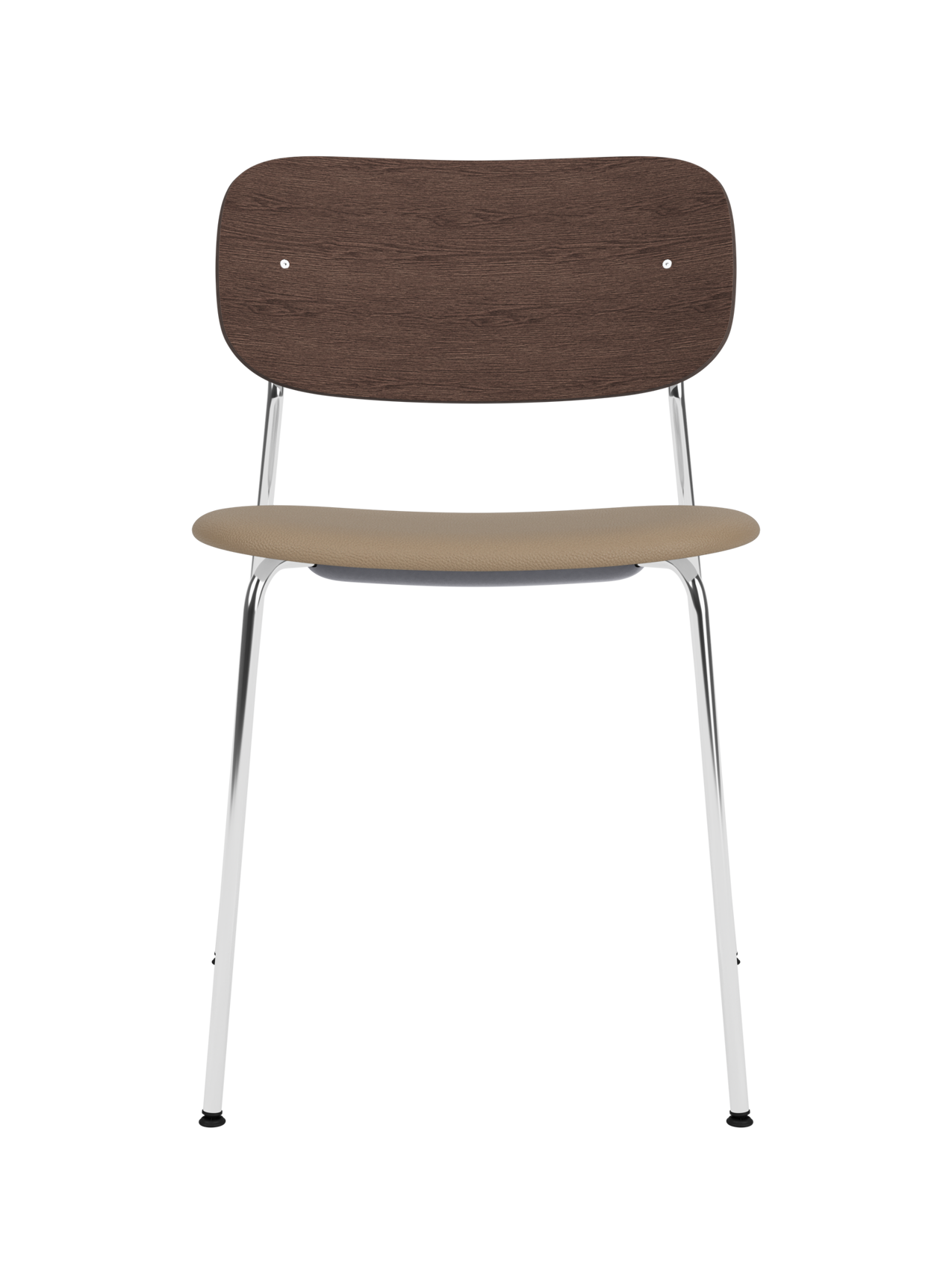 Chaise de salle à manger contemporaine avec assise rembourrée, piètement chromé et large dossier en placage pour salle à manger et bureau