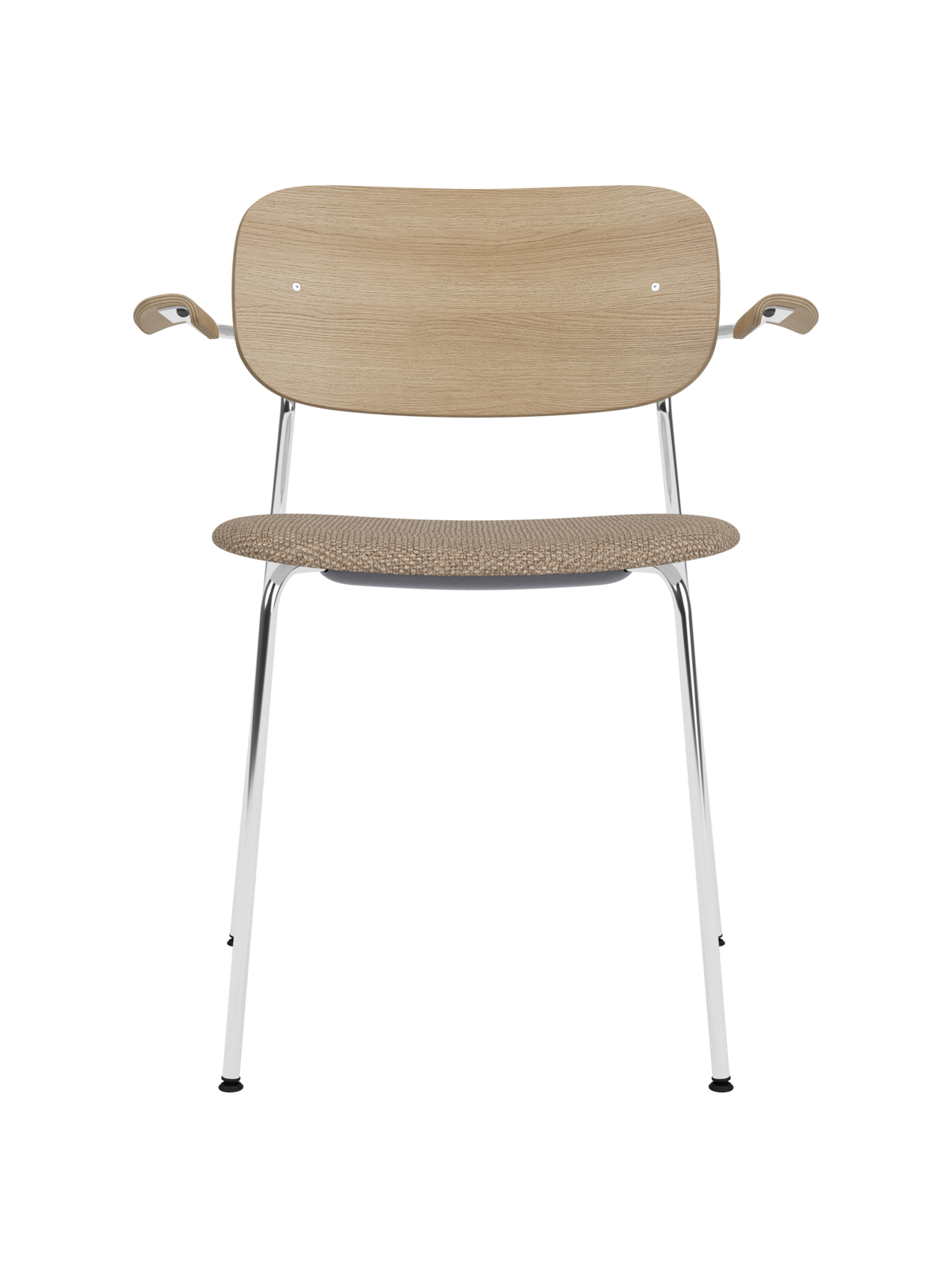 Chaise de salle à manger et de bureau contemporaine rembourrée avec accoudoir et piètement chromé