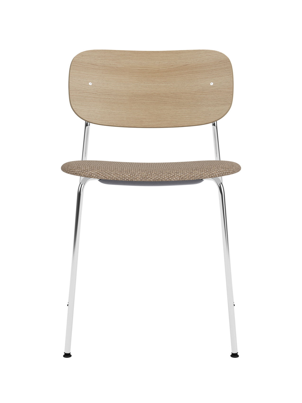 Chaise de salle à manger contemporaine avec assise rembourrée, piètement chromé et large dossier en placage pour salle à manger et bureau