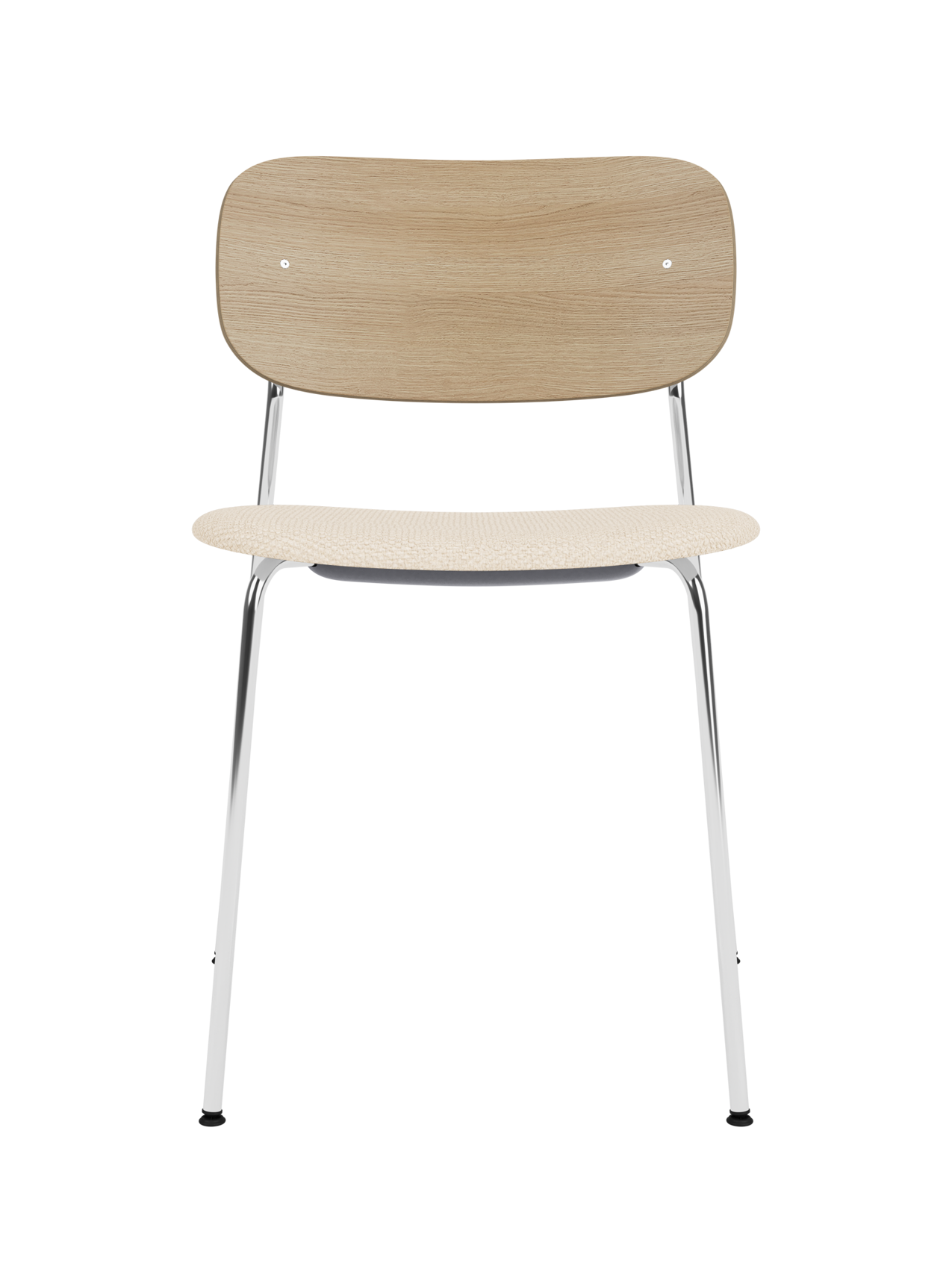 Chaise de salle à manger contemporaine avec assise rembourrée, piètement chromé et large dossier en placage pour salle à manger et bureau