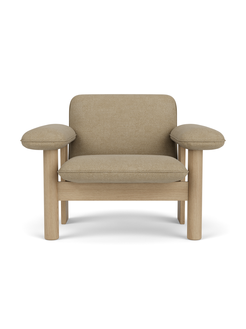 Fauteuil lounge scandinave du milieu du siècle à dossier bas, rembourré en textile, avec cadre en bois pour salon et et chambre.
