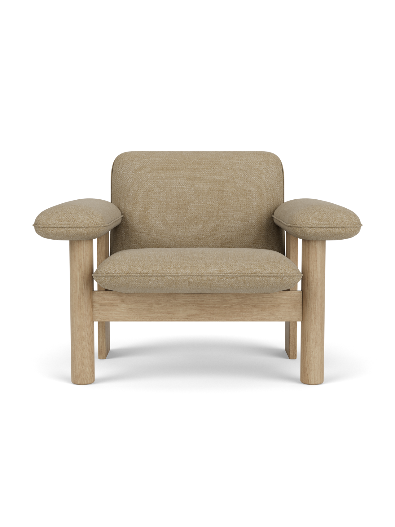 Fauteuil lounge scandinave du milieu du siècle à dossier bas, rembourré en textile, avec cadre en bois pour salon et et chambre.