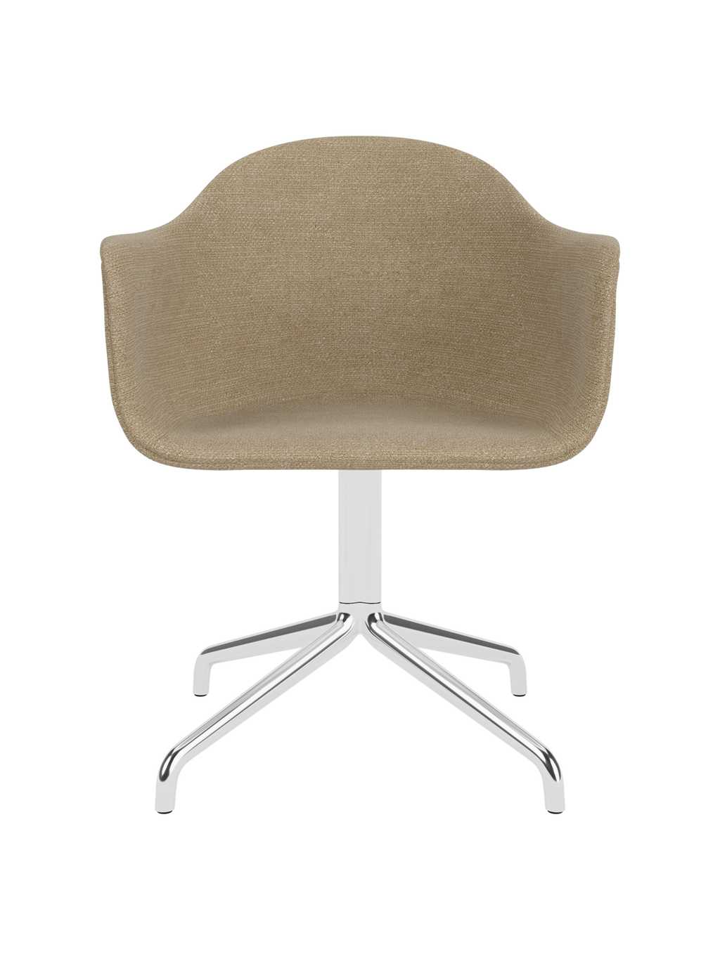 Chaise de salle à manger contemporaine rembourrée, piétement pivotant en aluminium poli, coque ergonomique pour salle à manger et bureau