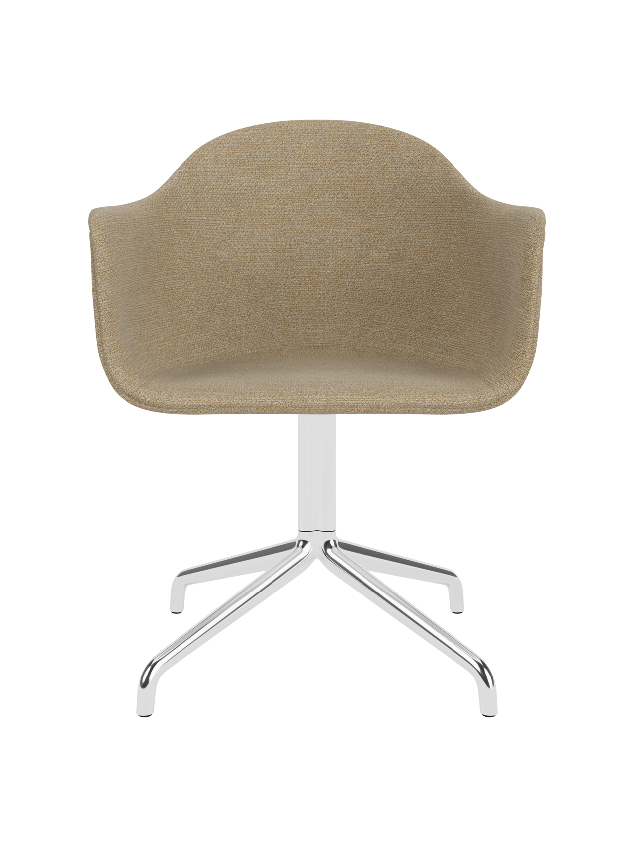 Chaise de salle à manger contemporaine rembourrée, piétement pivotant en aluminium poli, coque ergonomique pour salle à manger et bureau