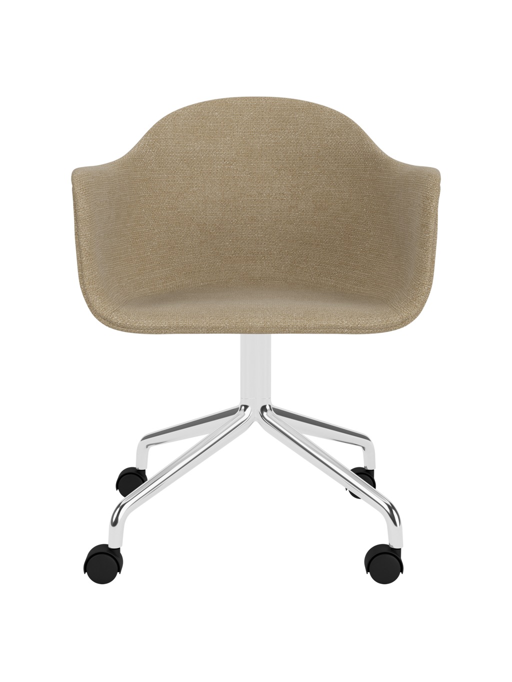 Chaise de salle à manger contemporaine rembourrée, piètement étoile pivotant en aluminium poli avec roulettes pour bureau et salle à manger