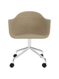 Chaise de salle à manger contemporaine rembourrée, piètement étoile pivotant en aluminium poli avec roulettes pour bureau et salle à manger