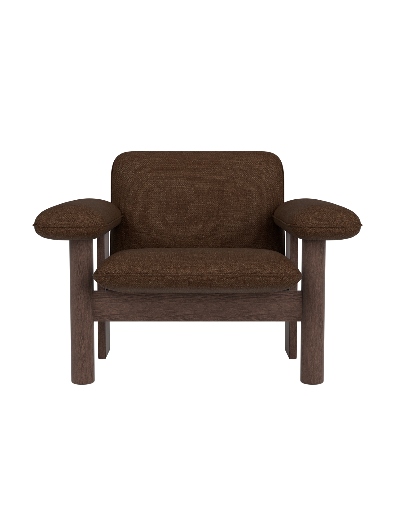 Fauteuil lounge scandinave du milieu du siècle à dossier bas, rembourré en textile, avec cadre en bois pour salon et et chambre.