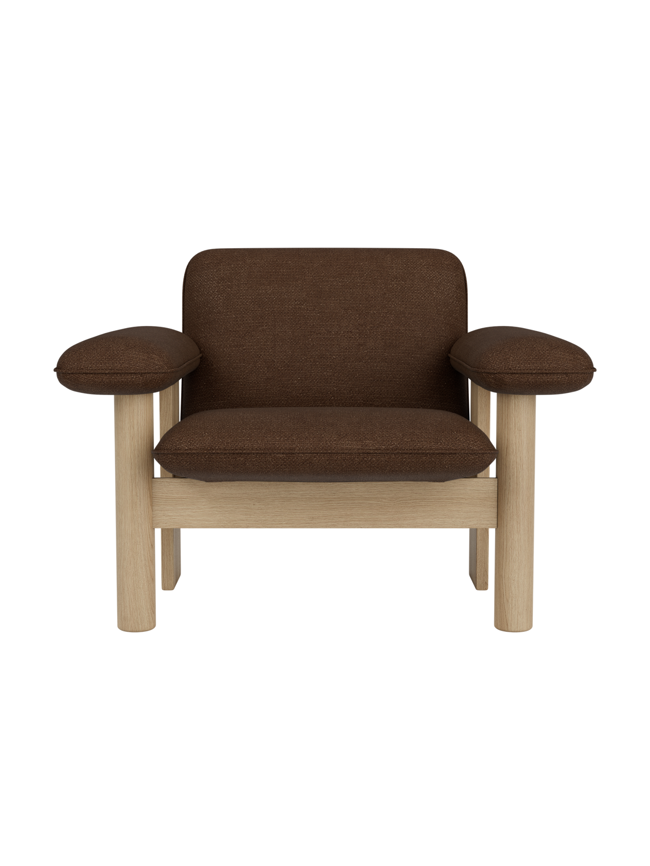 Fauteuil lounge scandinave du milieu du siècle à dossier bas, rembourré en textile, avec cadre en bois pour salon et et chambre.