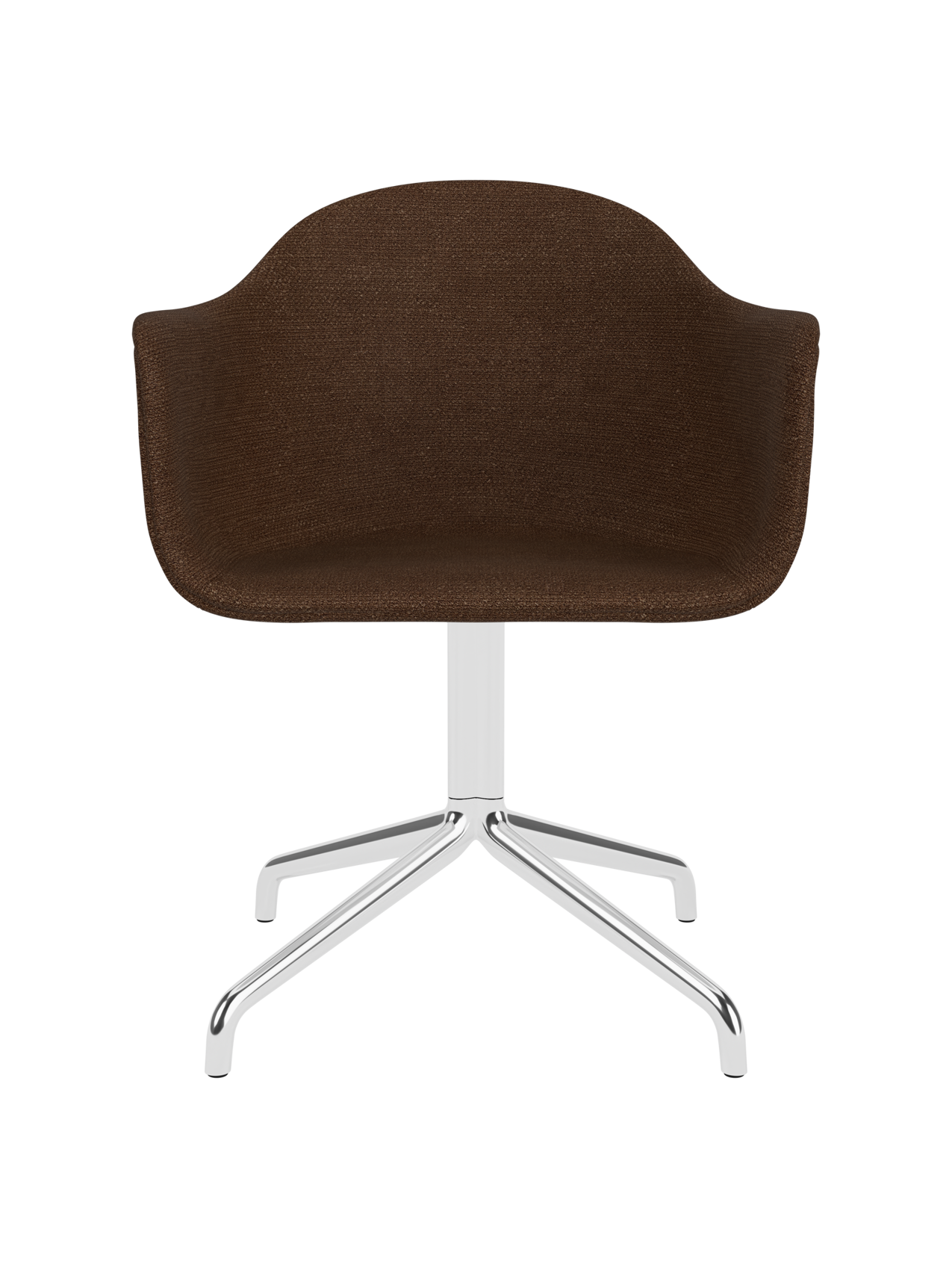 Chaise de salle à manger contemporaine rembourrée, piétement pivotant en aluminium poli, coque ergonomique pour salle à manger et bureau