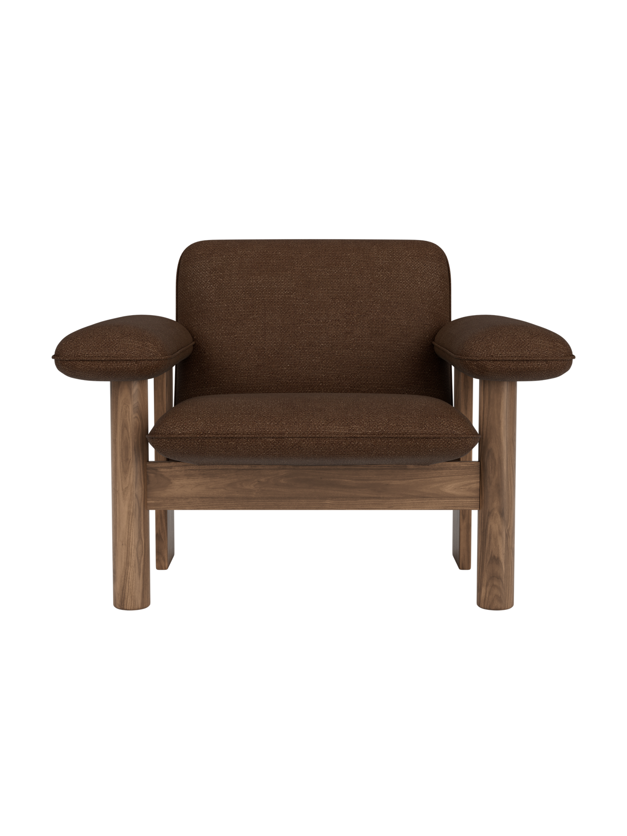 Fauteuil lounge scandinave du milieu du siècle à dossier bas, rembourré en textile, avec cadre en bois pour salon et et chambre.