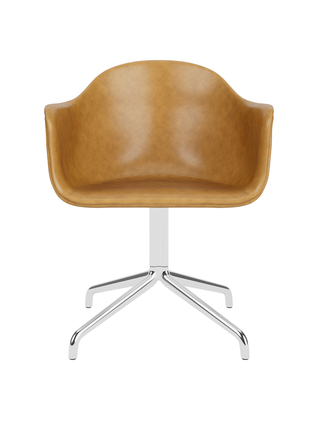 Chaise de salle à manger contemporaine rembourrée, piétement pivotant en aluminium poli, coque ergonomique pour salle à manger et bureau