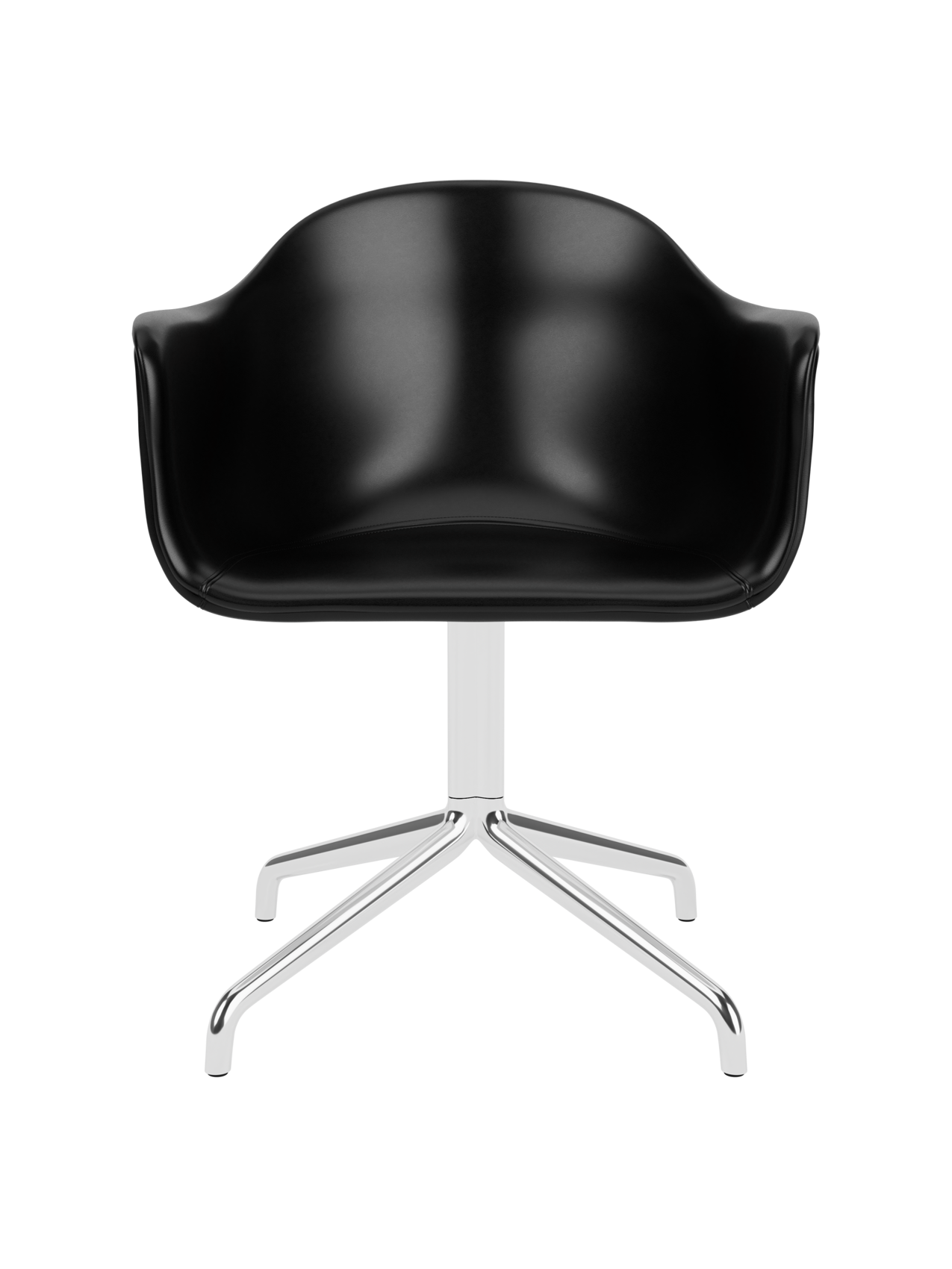 Chaise de salle à manger contemporaine rembourrée, piétement pivotant en aluminium poli, coque ergonomique pour salle à manger et bureau