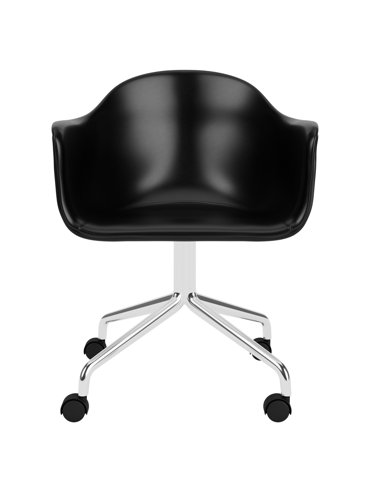 Chaise de salle à manger contemporaine rembourrée, piètement étoile pivotant en aluminium poli avec roulettes pour bureau et salle à manger