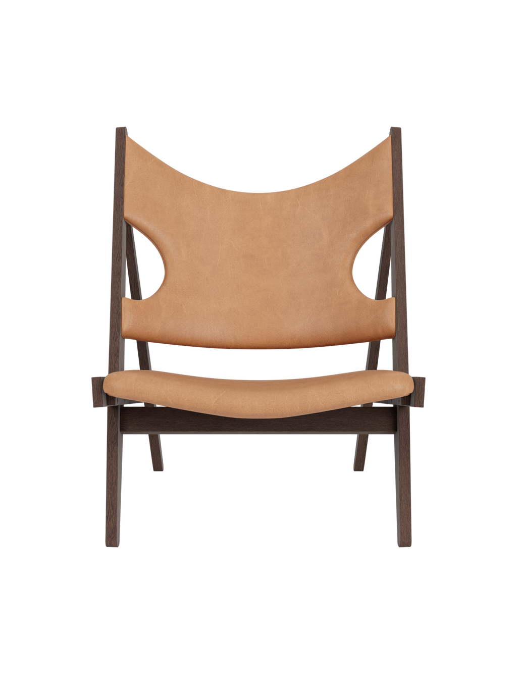 Fauteuil de salon en cuir et chêne avec accoudoirs incurvés
