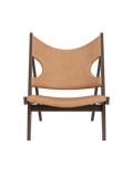 Fauteuil de salon en cuir et chêne avec accoudoirs incurvés