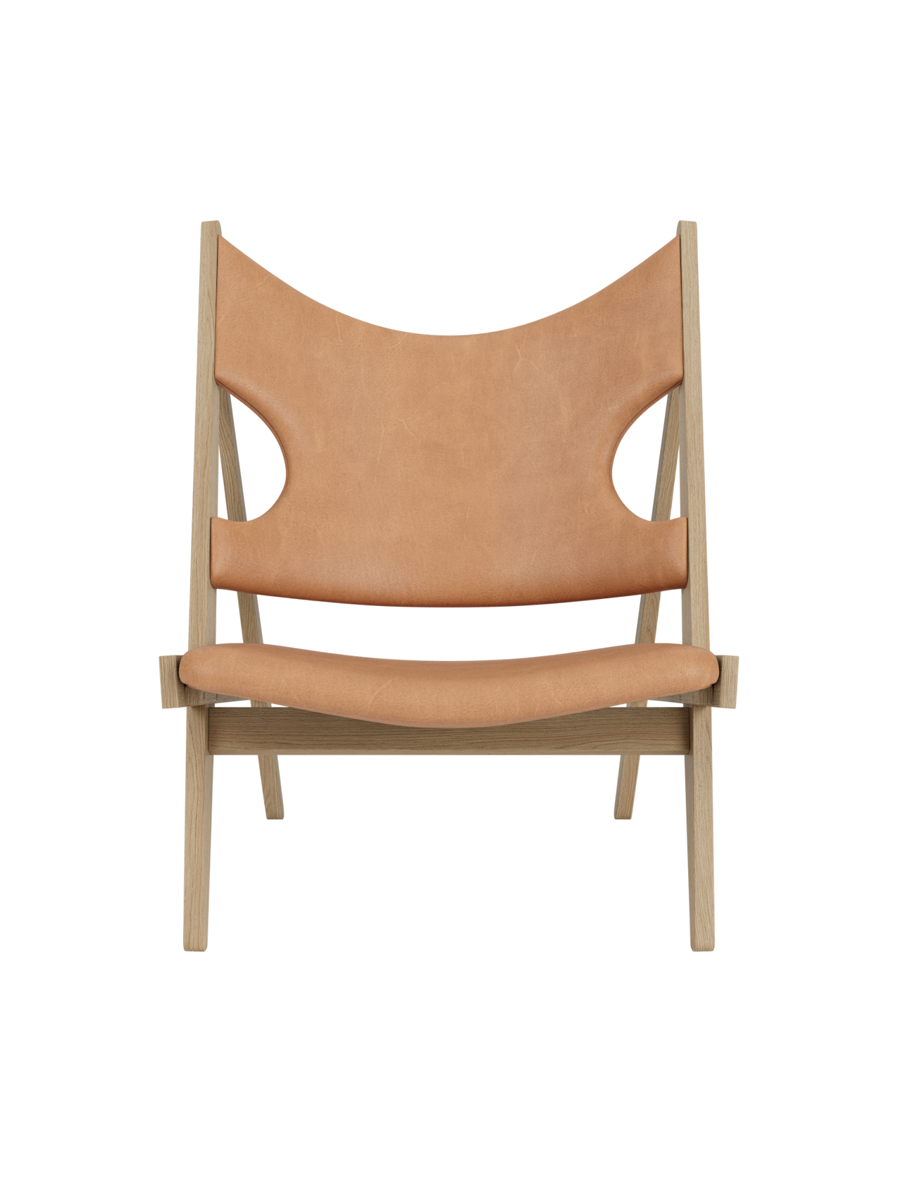 Fauteuil de salon en cuir et chêne avec accoudoirs incurvés