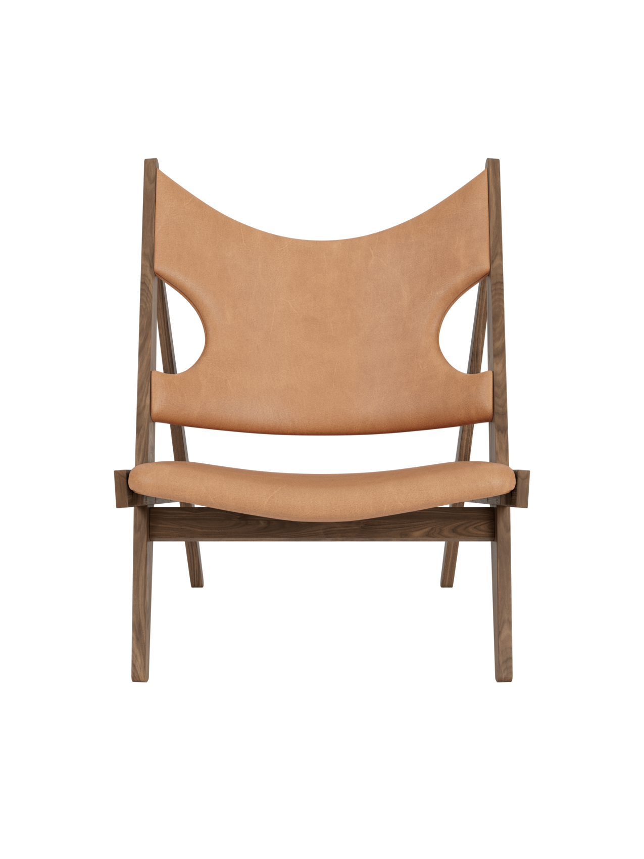 Fauteuil de salon en cuir et chêne avec accoudoirs incurvés