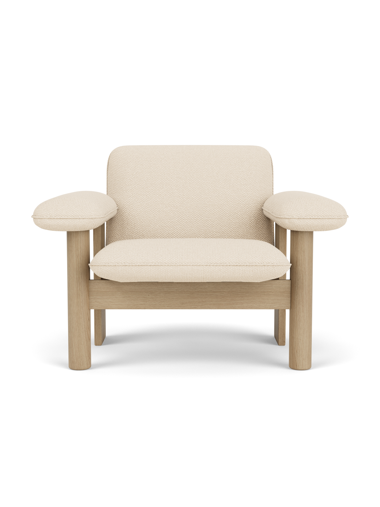 Fauteuil lounge scandinave du milieu du siècle à dossier bas, rembourré en textile, avec cadre en bois pour salon et et chambre.