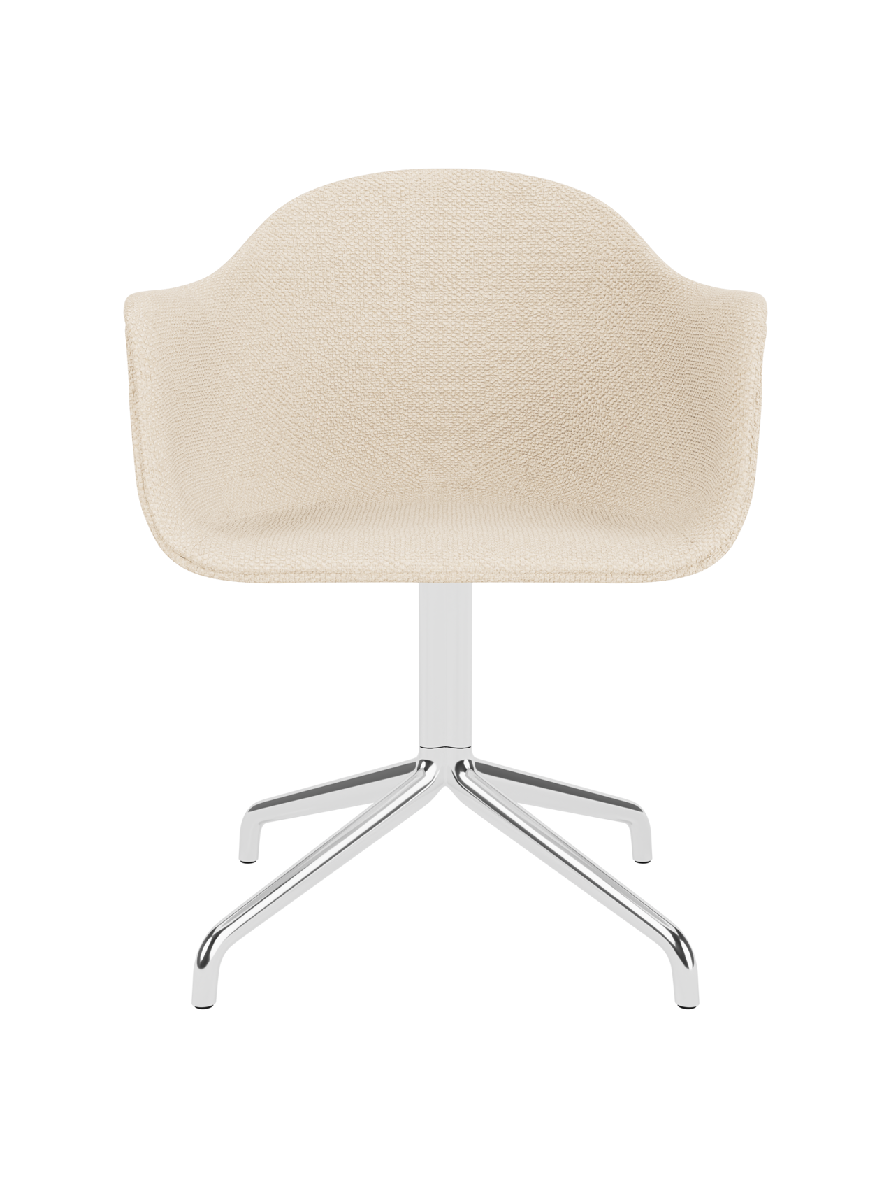Chaise de salle à manger contemporaine rembourrée, piétement pivotant en aluminium poli, coque ergonomique pour salle à manger et bureau