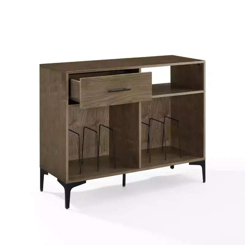 Meuble console de rangement pour disques Sydney 40" Noyer : Range-vinyles, meuble média avec étagères ouvertes