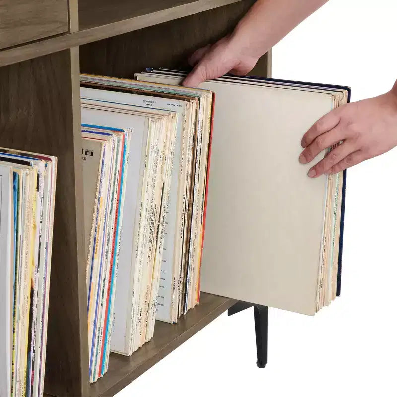 Meuble console de rangement pour disques Sydney 40" Noyer : Range-vinyles, meuble média avec étagères ouvertes