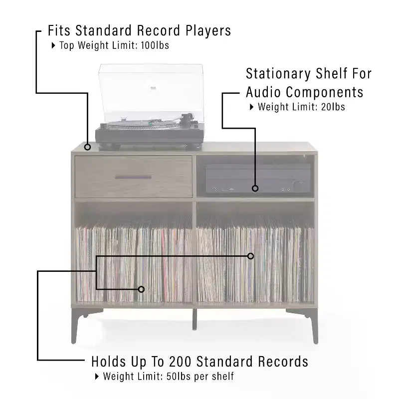Meuble console de rangement pour disques Sydney 40" Noyer : Range-vinyles, meuble média avec étagères ouvertes