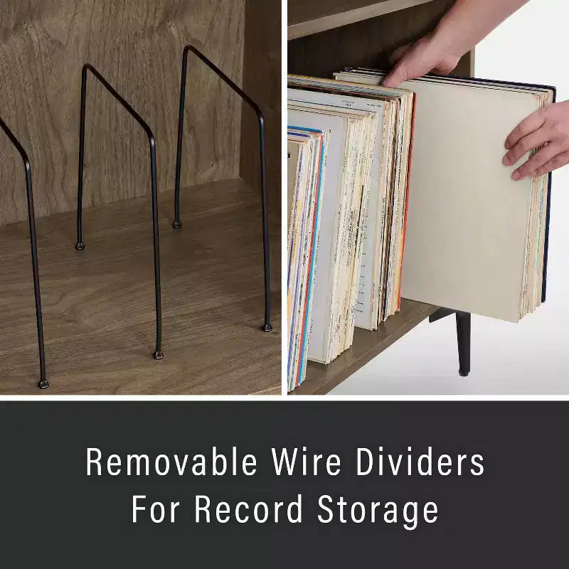 Meuble console de rangement pour disques Sydney 40" Noyer : Range-vinyles, meuble média avec étagères ouvertes