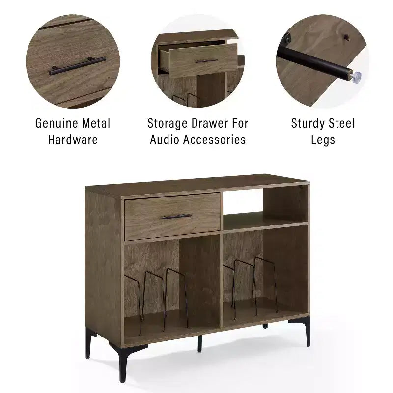 Meuble console de rangement pour disques Sydney 40" Noyer : Range-vinyles, meuble média avec étagères ouvertes