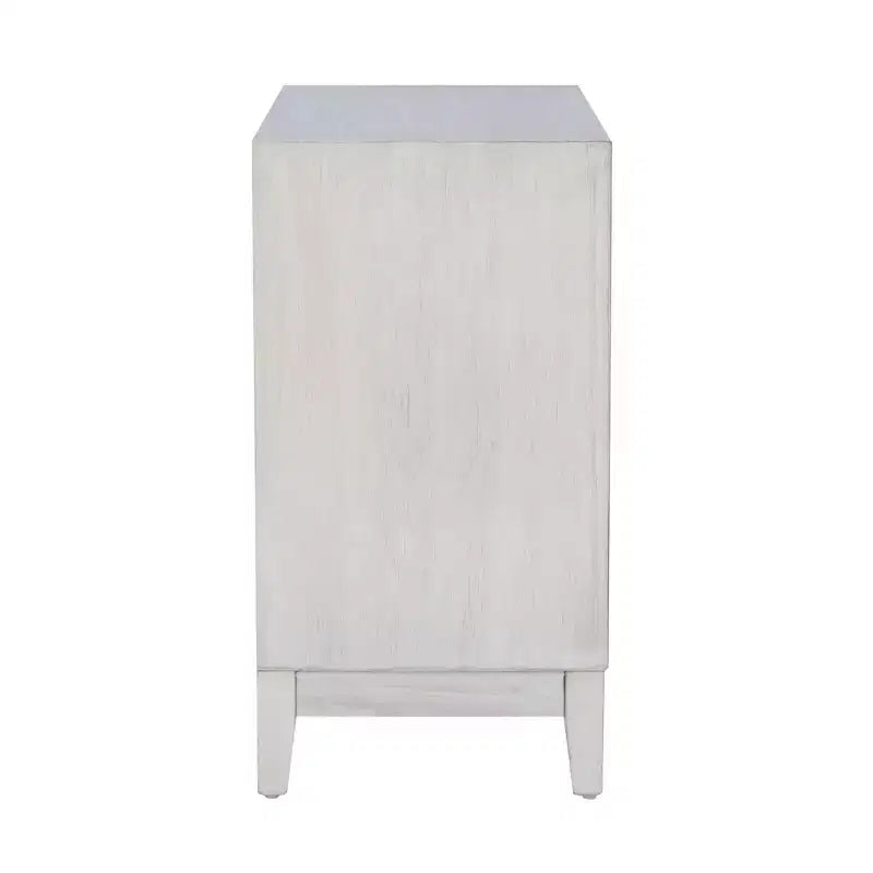Meuble d'appoint à deux portes et deux étagères en bois massif Buchanan, blanc antique