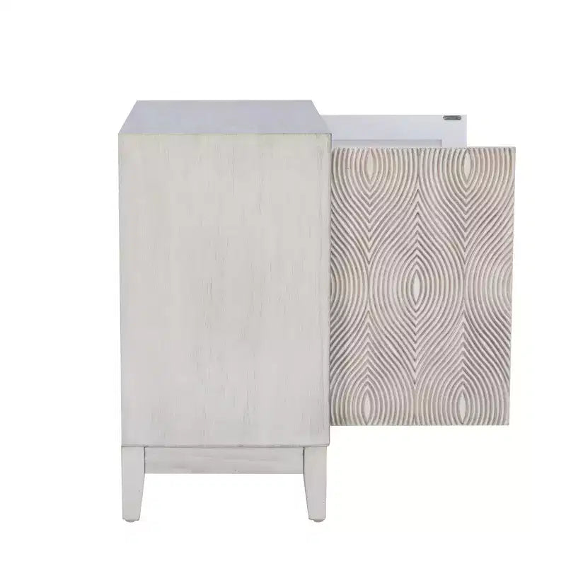 Meuble d'appoint à deux portes et deux étagères en bois massif Buchanan, blanc antique