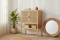 Storied Home Woven 47" Tall Decorative Storage Cabinet Natural: Rattan & Pine, 2-Door with Shelf