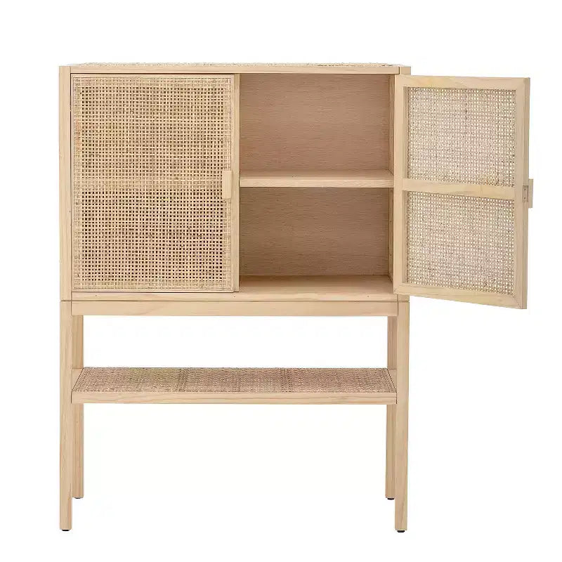 Meuble de rangement décoratif tissé de 119 cm de haut, naturel : Rotin et pin, 2 portes avec étagère