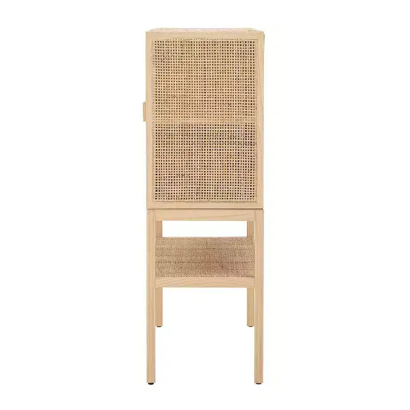 Meuble de rangement décoratif tissé de 119 cm de haut, naturel : Rotin et pin, 2 portes avec étagère