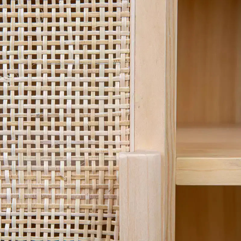 Meuble de rangement décoratif tissé de 119 cm de haut, naturel : Rotin et pin, 2 portes avec étagère