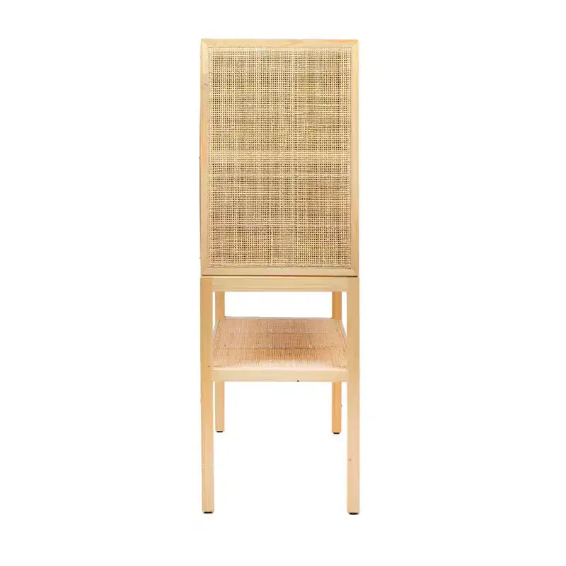 Meuble de rangement décoratif tissé de 119 cm de haut, naturel : Rotin et pin, 2 portes avec étagère