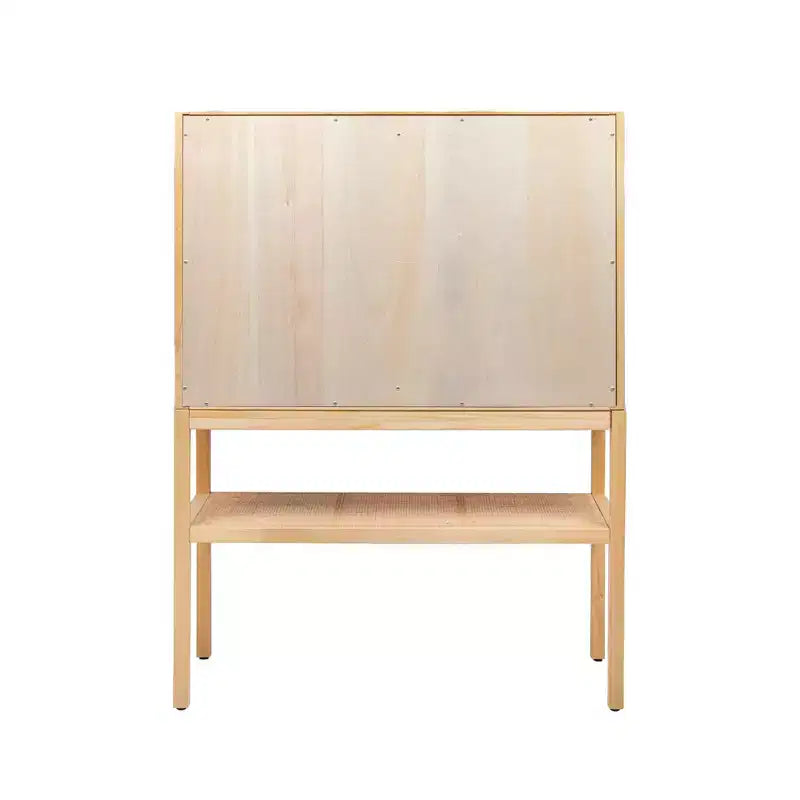 Meuble de rangement décoratif tissé de 119 cm de haut, naturel : Rotin et pin, 2 portes avec étagère