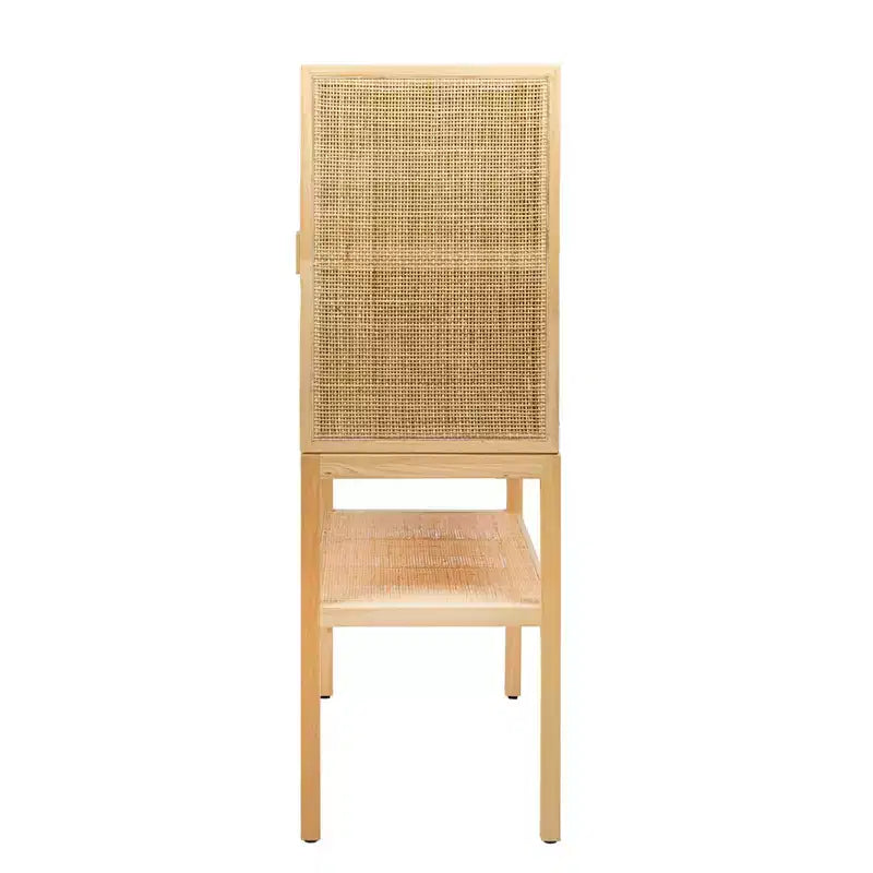 Meuble de rangement décoratif tissé de 119 cm de haut, naturel : Rotin et pin, 2 portes avec étagère
