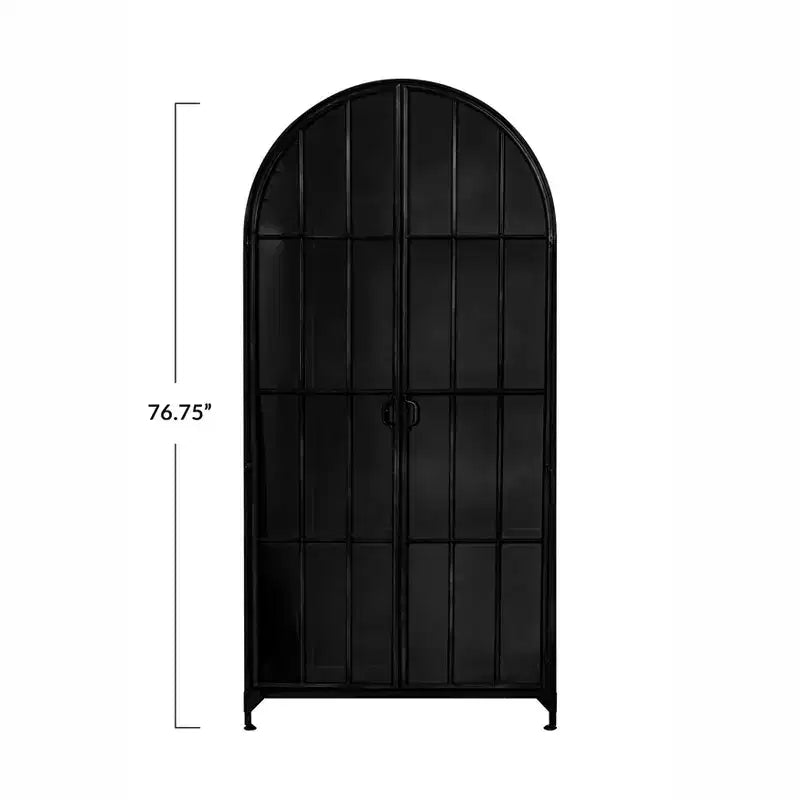 Meuble de Rangement Décoratif Noir 193 cm de Haut avec Arc: Cadre en Fer, Surface en Verre, Étagères Fixes