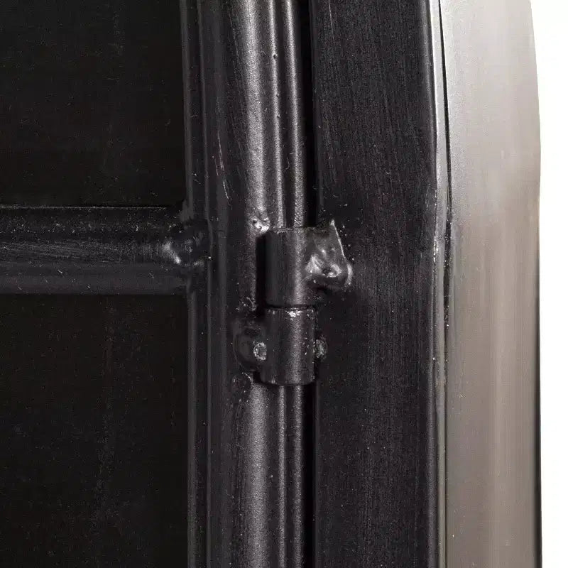 Meuble de Rangement Décoratif Noir 193 cm de Haut avec Arc: Cadre en Fer, Surface en Verre, Étagères Fixes