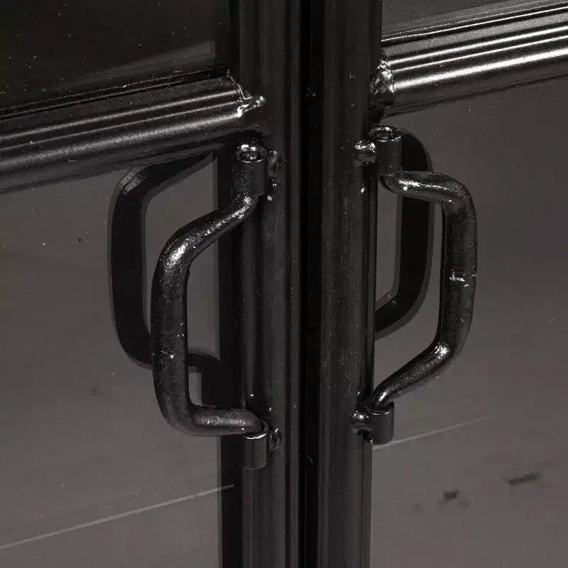 Meuble de Rangement Décoratif Noir 193 cm de Haut avec Arc: Cadre en Fer, Surface en Verre, Étagères Fixes