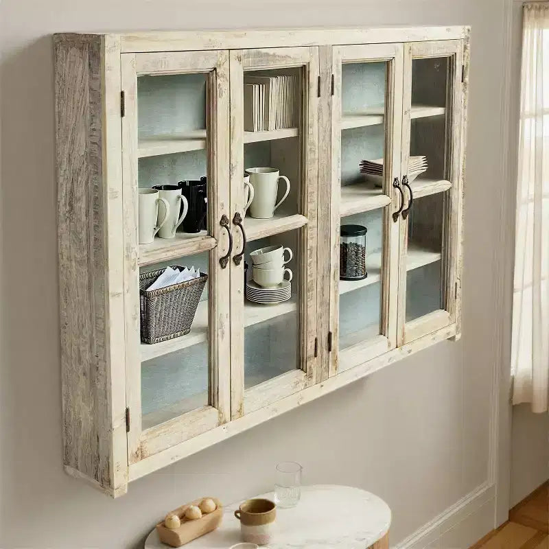 Meuble de rangement décoratif en bois à 4 portes de 101,6 cm de haut, marron : fermeture magnétique, étagères fixes