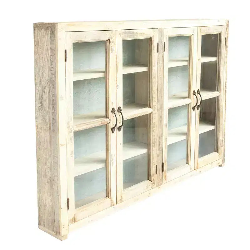 Meuble de rangement décoratif en bois à 4 portes de 101,6 cm de haut, marron : fermeture magnétique, étagères fixes