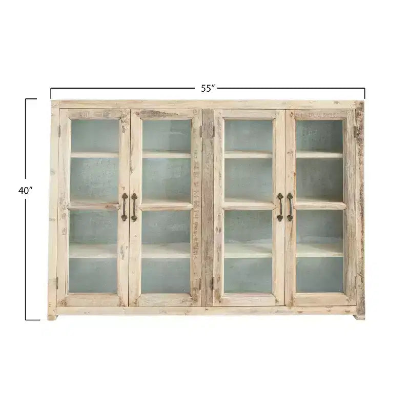 Meuble de rangement décoratif en bois à 4 portes de 101,6 cm de haut, marron : fermeture magnétique, étagères fixes