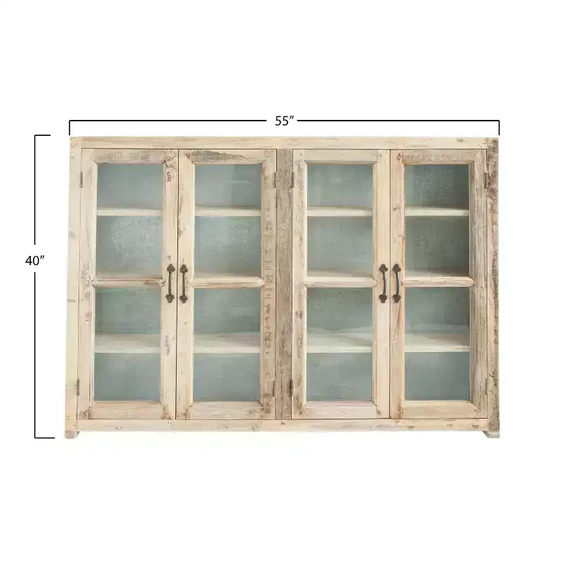 Meuble de rangement décoratif en bois à 4 portes de 101,6 cm de haut, marron : fermeture magnétique, étagères fixes