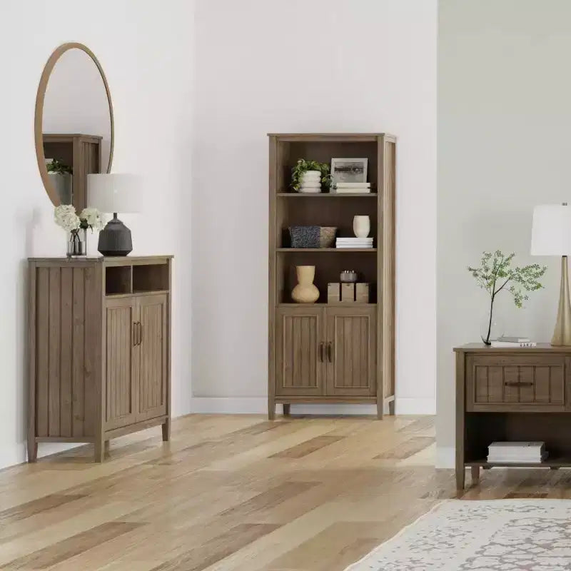 Meuble de rangement moyen Rowan brun fumé - : tablettes réglables, meuble télé, gestion des câbles