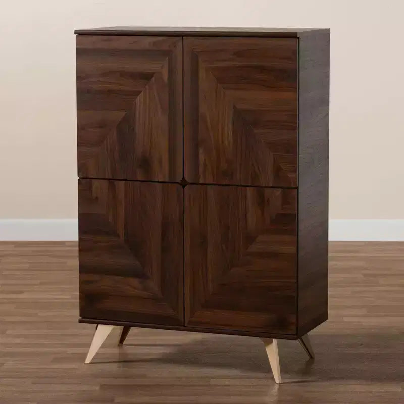 Meuble à Chaussures en Bois Noyer/Or - : Design Mid-Century, 6 Étagères, Organise 18 Paires
